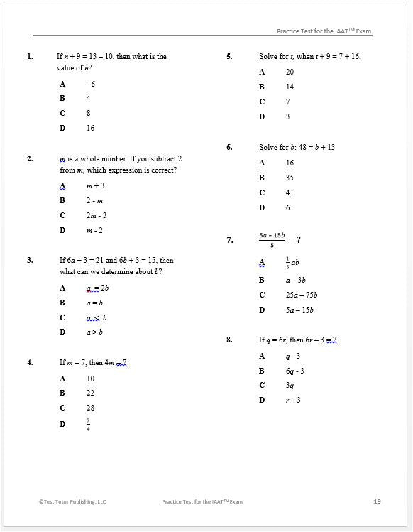 Practice Test for the IAAT (Iowa Algebra Aptitude Test eBook)